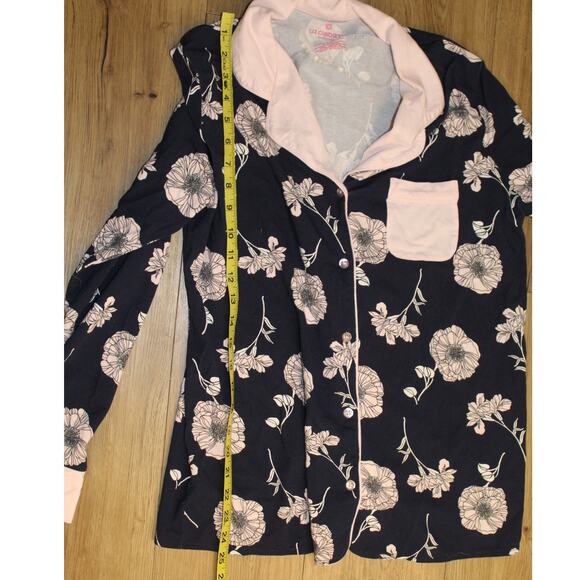Liz Claiborne Pajama Set Navy Pink Floral Cotton Long Sleeve Sleepwear M - Picture 9 of 9